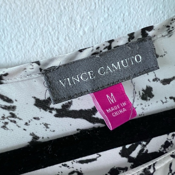 Vince Camuto Twist Front Long Sleeved Blouse Black and White Marble Print - Picture 3 of 6